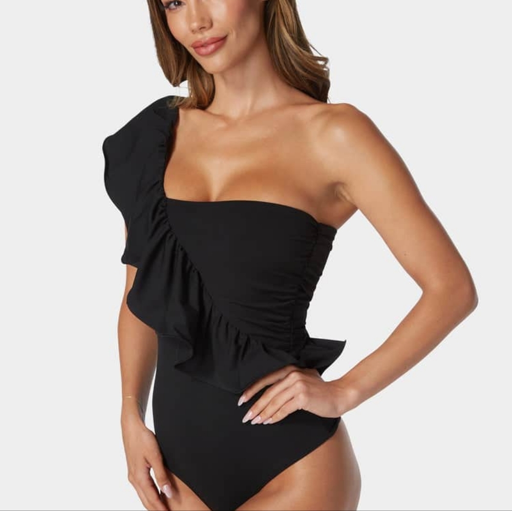 Bebe One Shoulder Ruffle Knit Bodysuit - Picture 4 of 5